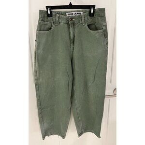 SLUG Brand Jeans Wide Barrel Leg Y2K Embroidered Baggy Blue Green Size SMALL